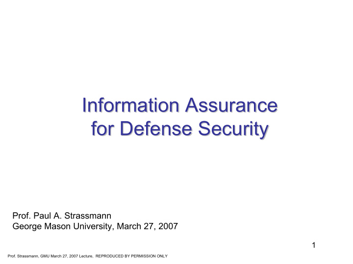 information assurance information assurance for defense