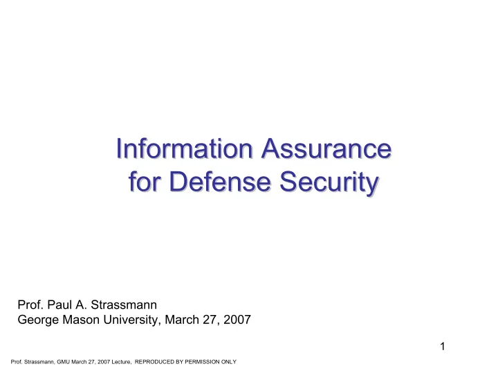 information assurance information assurance for defense