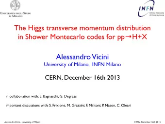 Alessandro  Vicini  University of Milano,  INFN Milano  CERN, December 16th 2013  in collaboration