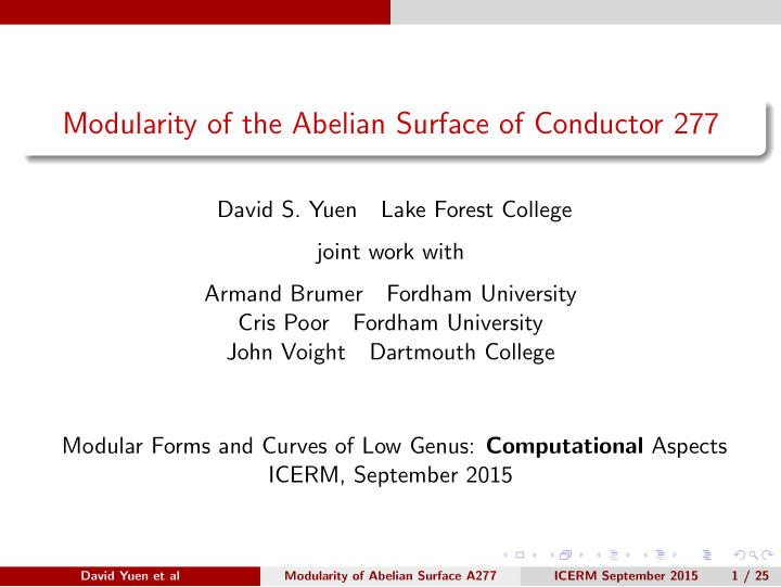 modularity of the abelian surface of conductor 277