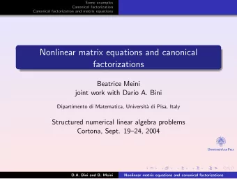 Nonlinear matrix equations and canonical  factorizations  Beatrice Meini  joint work with Dario A.