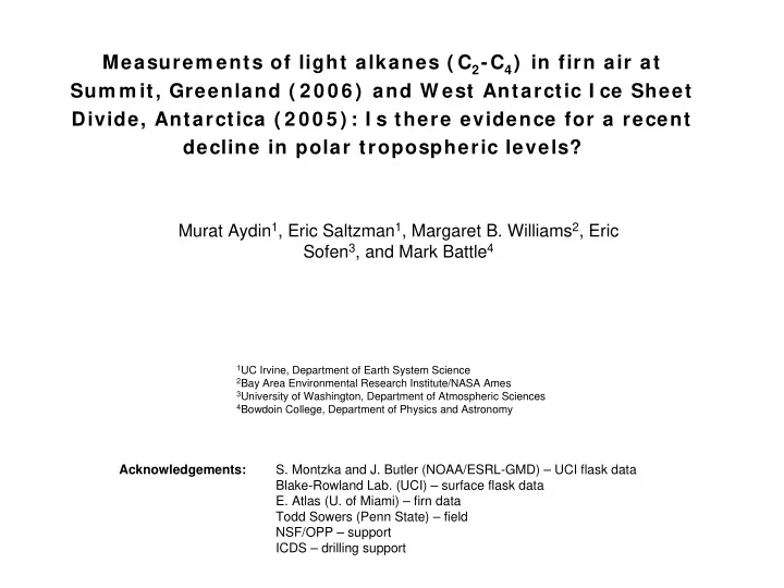 in firn air at sum m it greenland 2 0 0 6 and w est
