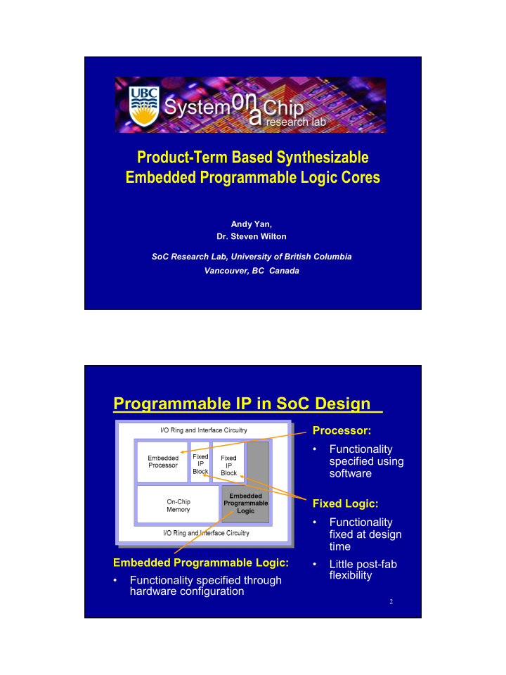 product term based synthesizable embedded programmable