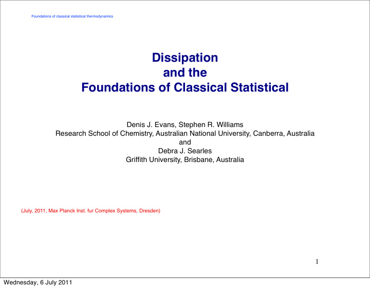 dissipation and the foundations of classical statistical