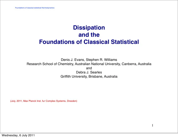 dissipation and the foundations of classical statistical