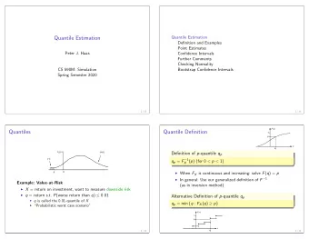 Quantile Estimation  Definition and Examples  Point Estimates  Peter J. Haas  Confidence Intervals