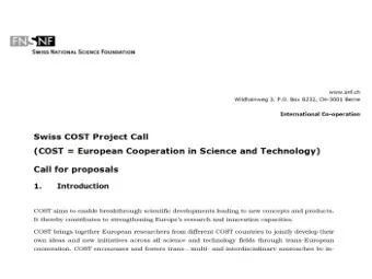 =&gt; Could only be submi0ed once during the first year of the COST ac&lt;on Swiss COST Project