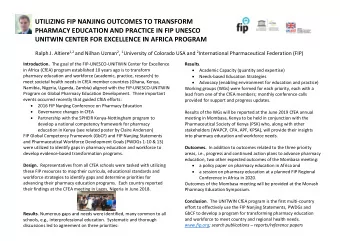 UTILIZING FIP NANJING OUTCOMES TO TRANSFORM  PHARMACY EDUCATION AND PRACTICE IN FIP UNESCO  UNITWIN