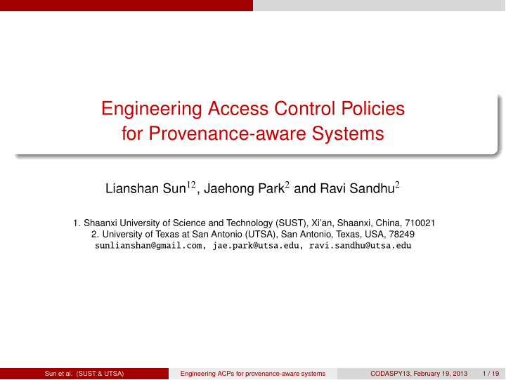 engineering access control policies for provenance aware