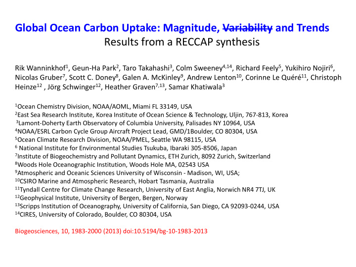 global ocean carbon uptake magnitude variability and