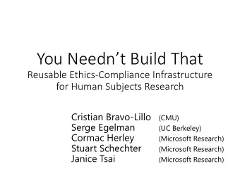 You Neednt Build That Reusable Ethics  Compliance Infrastructure for Human Subjects Research