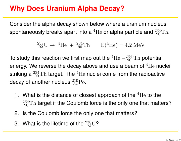 why does uranium alpha decay