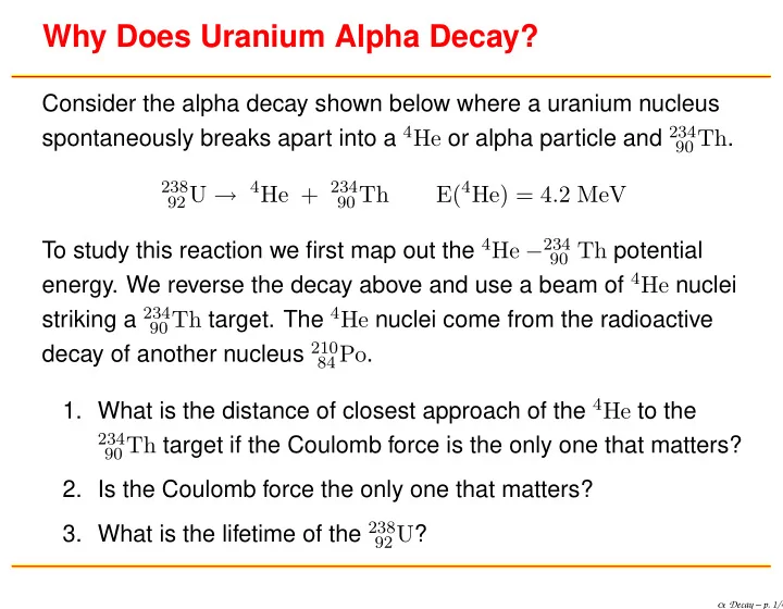why does uranium alpha decay