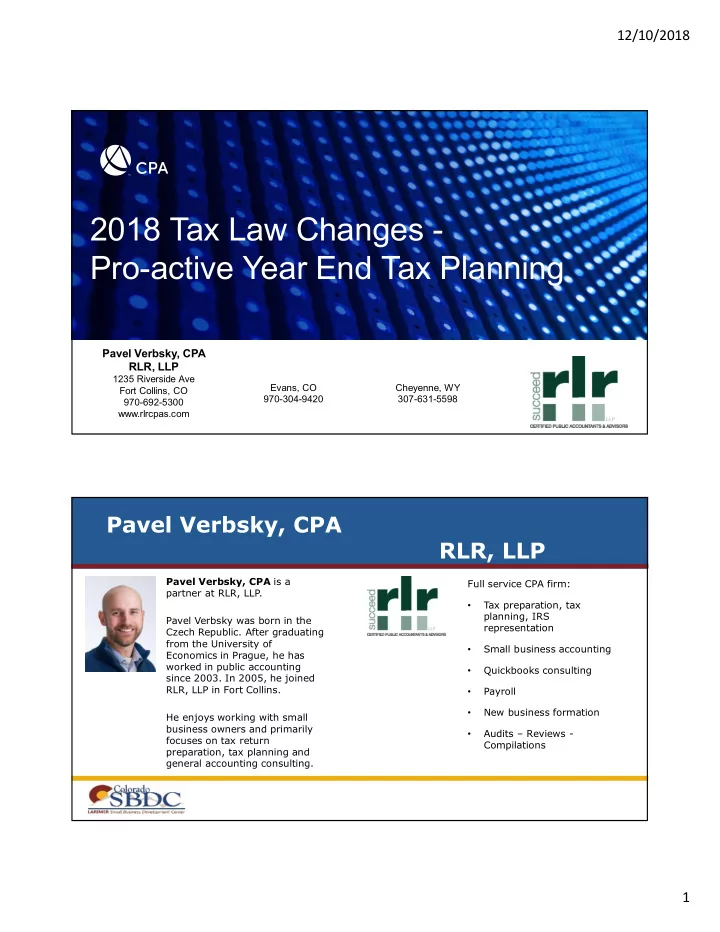 2018 tax law changes pro active year end tax planning