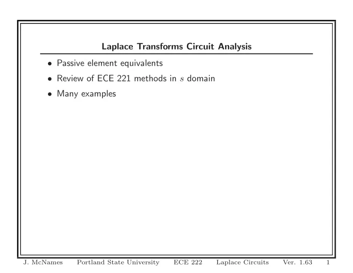 laplace transforms circuit analysis passive element