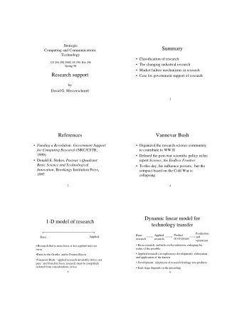 Summary  Computing and Communications  Technology   Classification of research  CS 294, EE 290X,