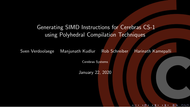 generating simd instructions for cerebras cs 1 using