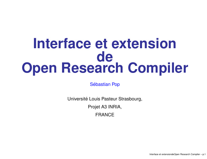 interface et extension de open research compiler