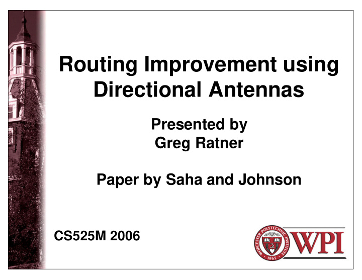 routing improvement using directional antennas