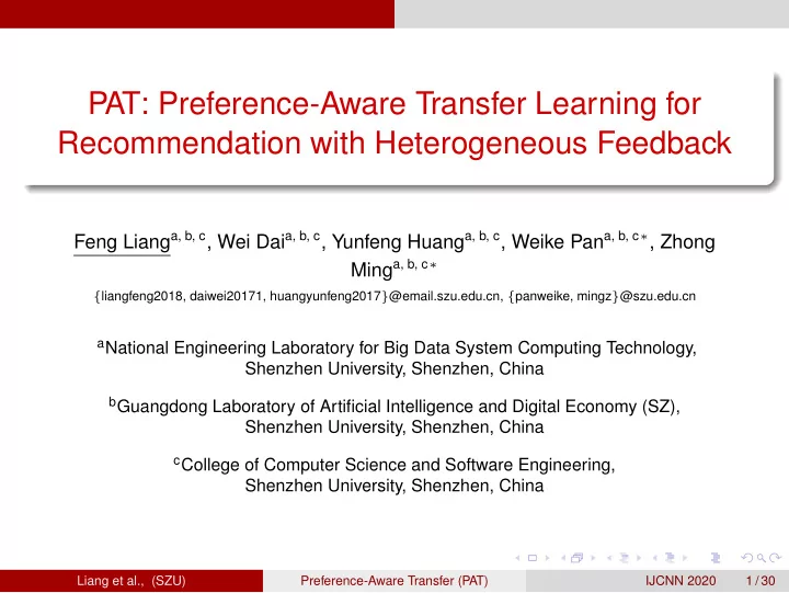 pat preference aware transfer learning for recommendation