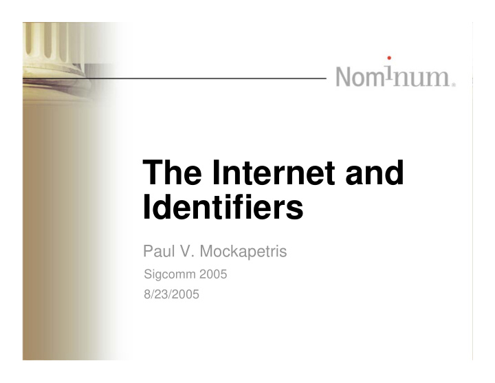 the internet and identifiers