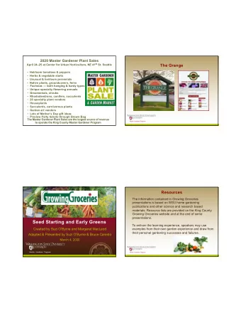 3/2/20  2020 Master Gardener Plant Sales April 2425 at Center for Urban Horticulture, NE 41 St