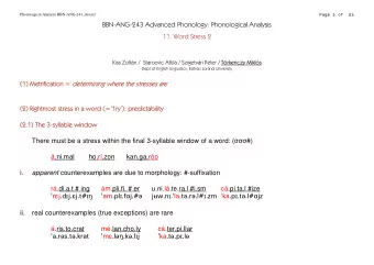 BBN-ANG-243 Advanced Phonology: Phonological Analysis  11. Word Stress 2  Kiss Zoltn /  Starcevic