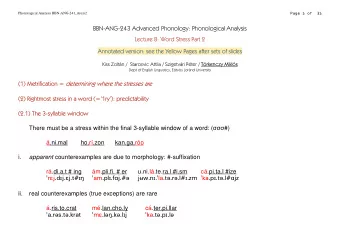 BBN-ANG-243 Advanced Phonology: Phonological Analysis  Lecture 8: Word Stress Part 2  Annotated