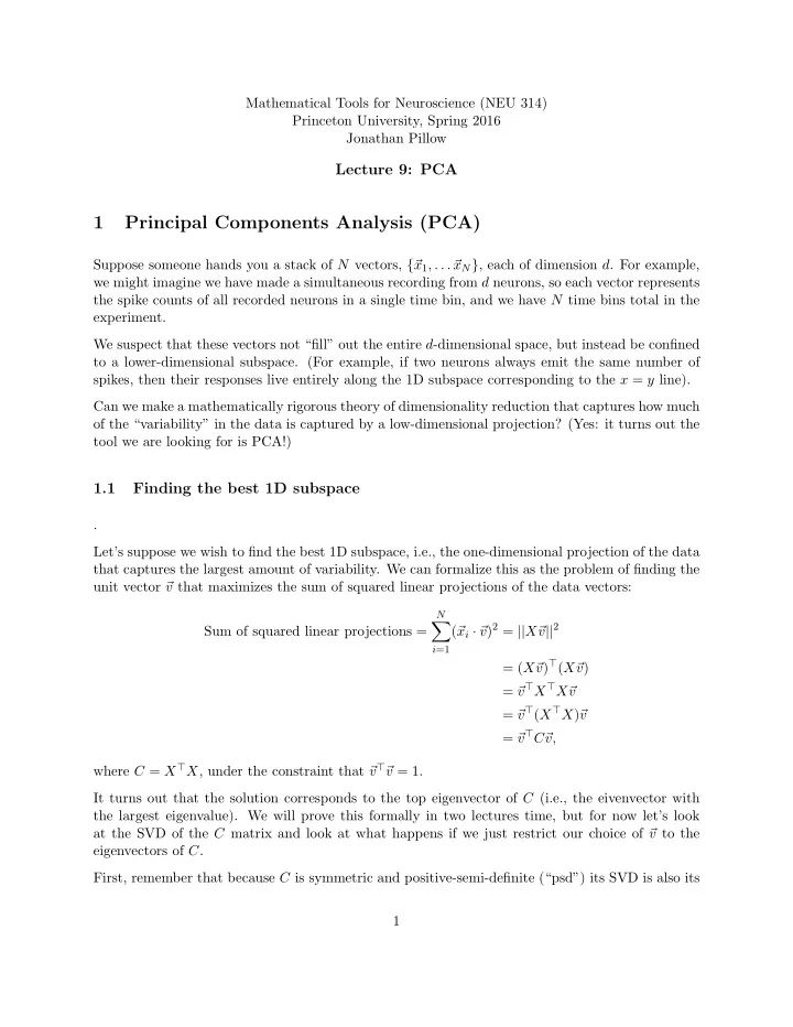 1 principal components analysis pca