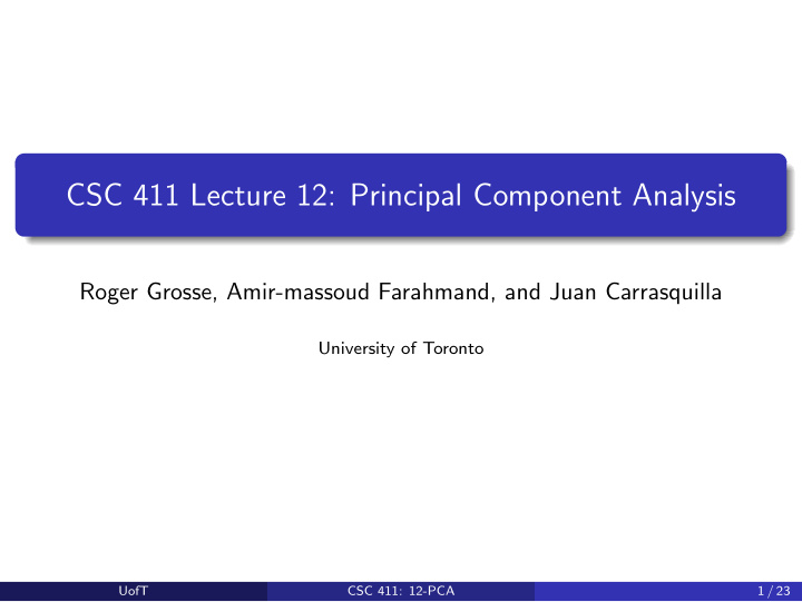 csc 411 lecture 12 principal component analysis