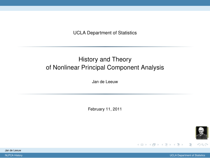 history and theory of nonlinear principal component
