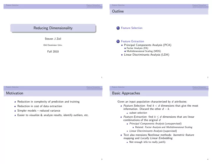outline reducing dimensionality
