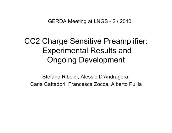 cc2 charge sensitive preamplifier experimental results