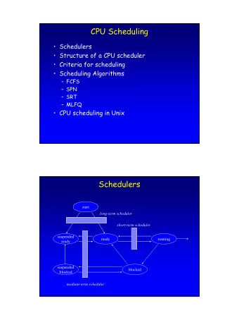 CPU Scheduling   Schedulers   Structure of a CPU scheduler   Criteria for scheduling