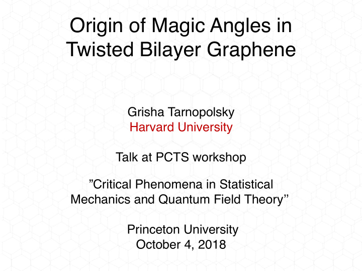 origin of magic angles in twisted bilayer graphene