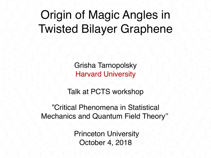 origin of magic angles in twisted bilayer graphene