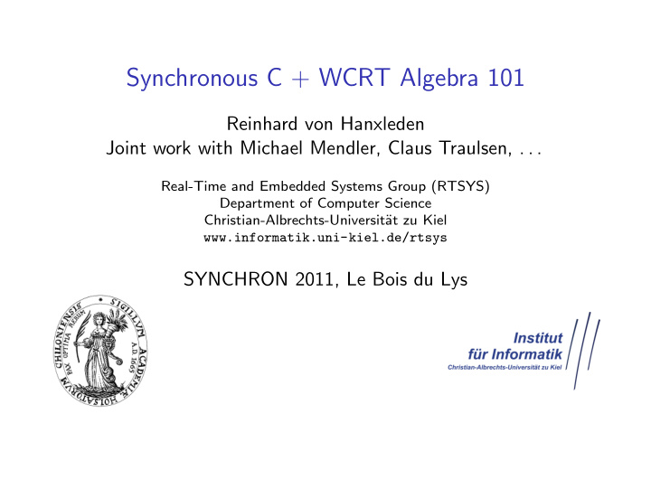 synchronous c wcrt algebra 101