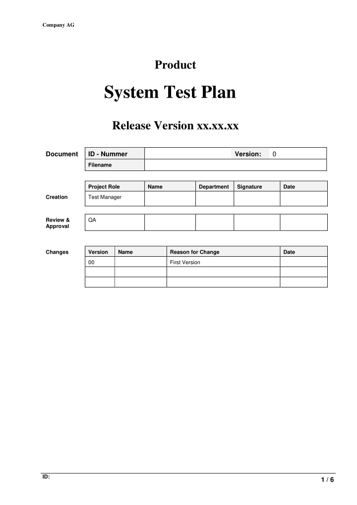 system test plan