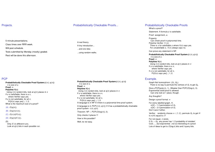 projects probabilistically checkable proofs