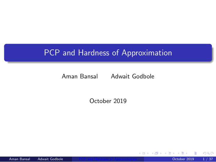 pcp and hardness of approximation