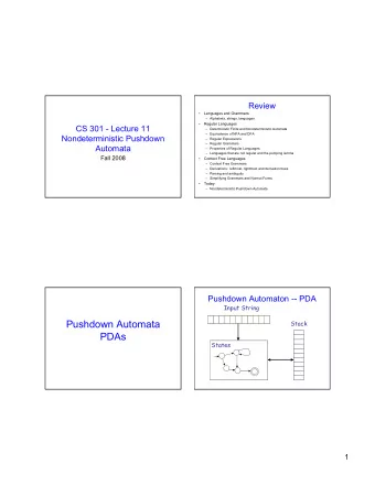 Pushdown Automata  Stack  PDAs  States  1 a , b  c  The States q 1 q 2  Pop  Input  Push  symbol