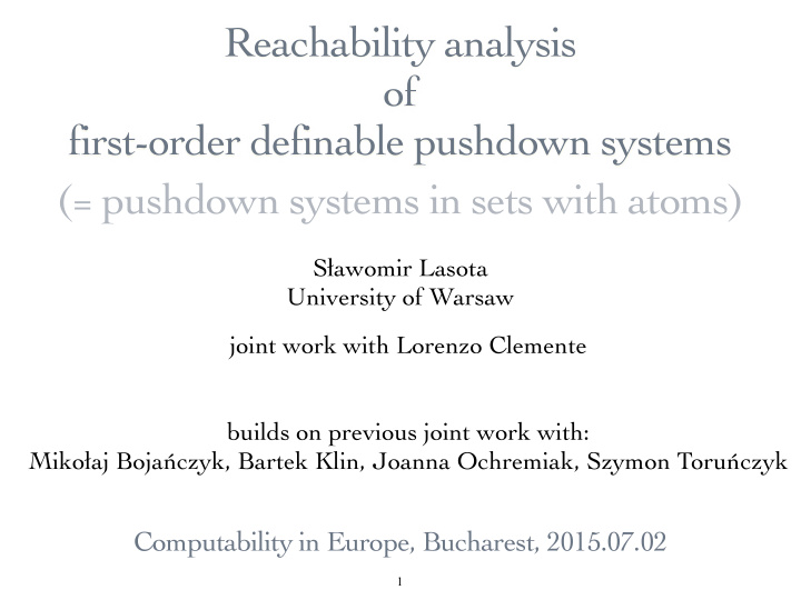 reachability analysis of first order definable pushdown