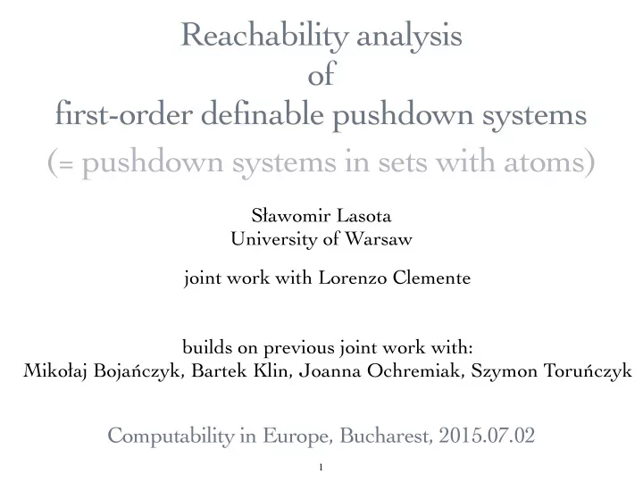 reachability analysis of first order definable pushdown