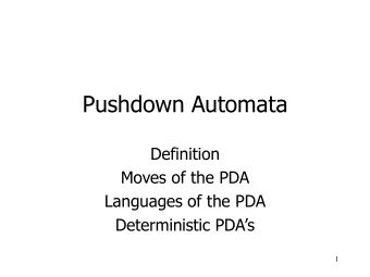 Pushdown Automata  Definition  Moves of the PDA  Languages of the PDA  Deterministic PDAs  1