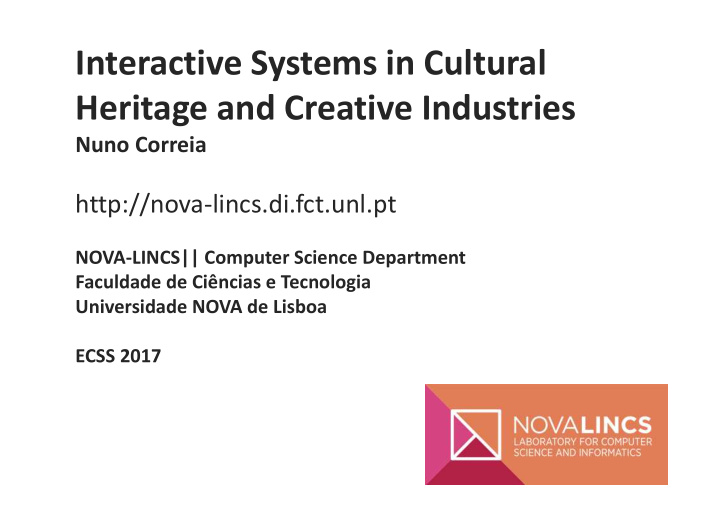 interactive systems in cultural heritage and creative
