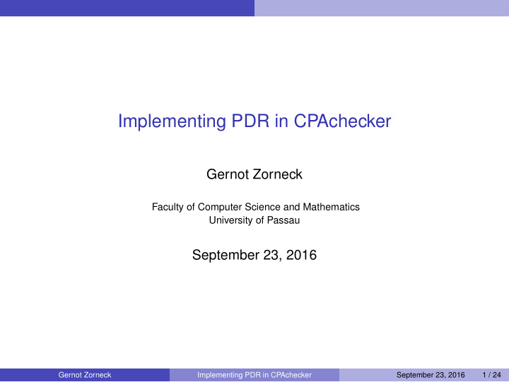 implementing pdr in cpachecker