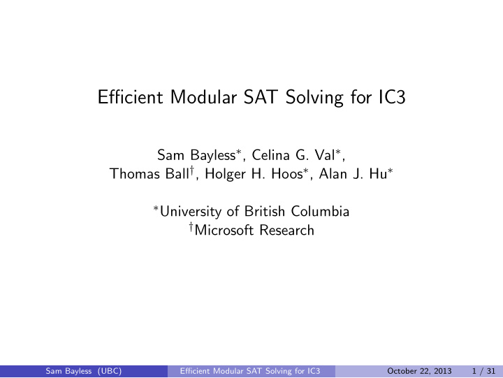 efficient modular sat solving for ic3