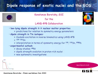 Dipole response of exotic nuclei and the EOS  Konstanze Boretzky, GSI  for the LAND-R 3 B