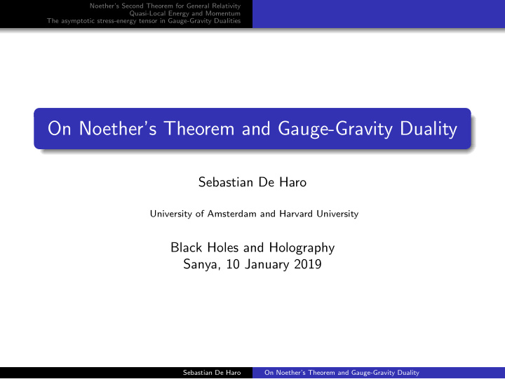 on noether s theorem and gauge gravity duality
