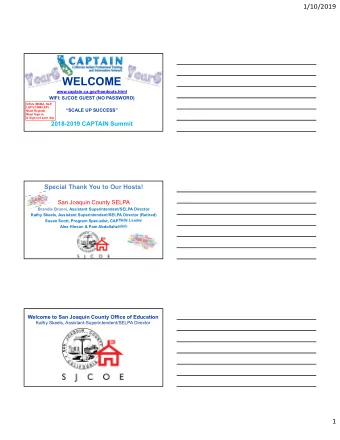 WELCOME  www.captain.ca.gov/handouts.html  WIFI: SJCOE GUEST (NO PASSWORD)  CEUs (BCBA, SLP,